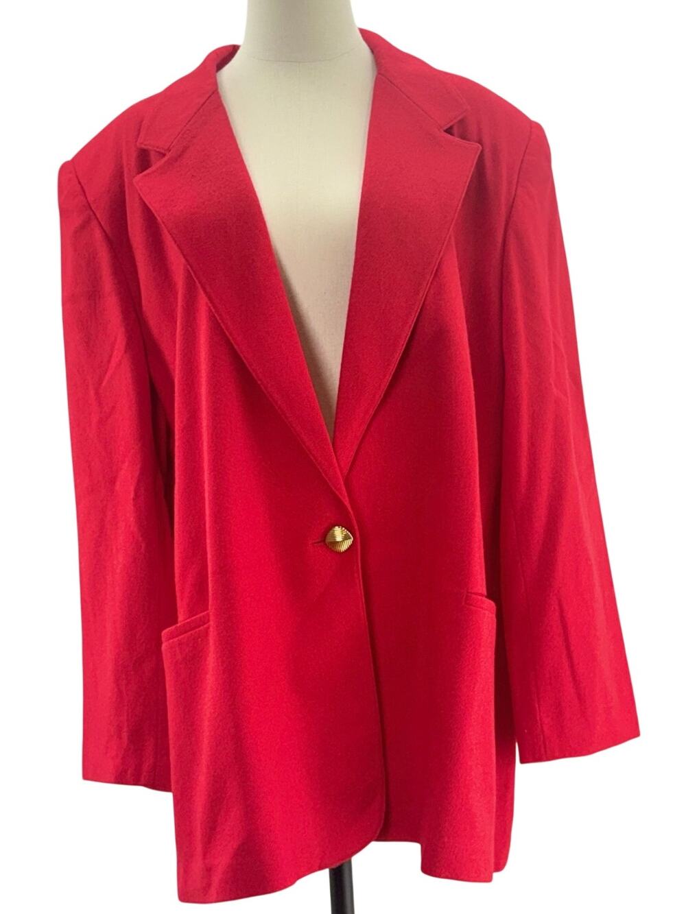 Vintage 80s Worthington Red Wool Blend Blazer Gold Button Plus Size 26W